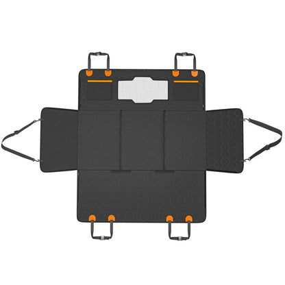 Extender laid flat with both side flaps folded out and adjustment straps extended