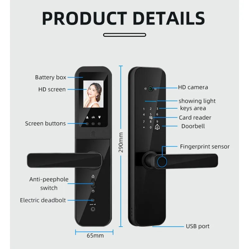 Camera Smart Door Lock with Fingerprint & Password