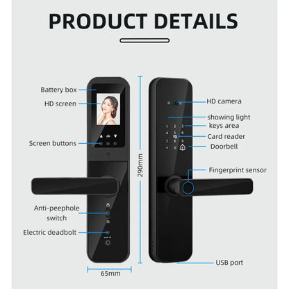 Camera Smart Door Lock with Fingerprint & Password