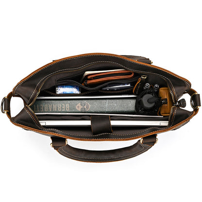 Inside view of the Classic Vintage-Style Briefcase, open from above